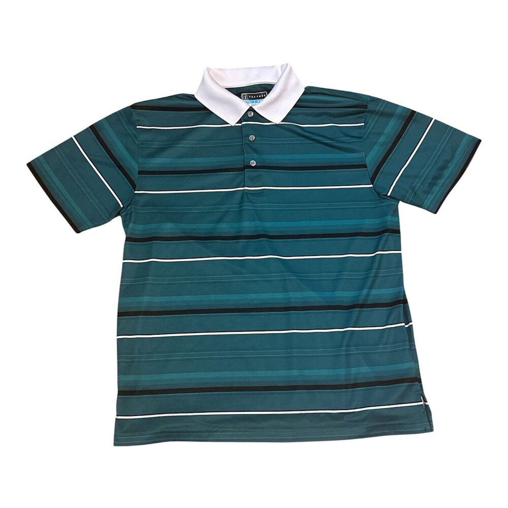 PGA Tour Airflux Polo Shirt Men’s Medium Green Mesh Striped Golf